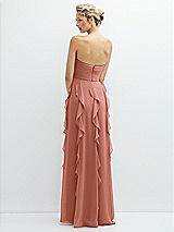 Rear View Thumbnail - Desert Rose Strapless Vertical Ruffle Chiffon Maxi Dress with Flower Detail