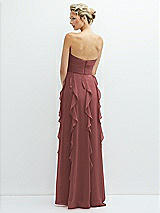 Rear View Thumbnail - English Rose Strapless Vertical Ruffle Chiffon Maxi Dress with Flower Detail