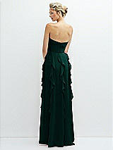 Rear View Thumbnail - Evergreen Strapless Vertical Ruffle Chiffon Maxi Dress with Flower Detail