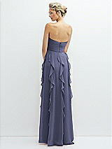 Rear View Thumbnail - French Blue Strapless Vertical Ruffle Chiffon Maxi Dress with Flower Detail