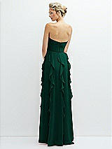 Rear View Thumbnail - Hunter Green Strapless Vertical Ruffle Chiffon Maxi Dress with Flower Detail