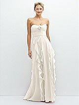 Front View Thumbnail - Ivory Strapless Vertical Ruffle Chiffon Maxi Dress with Flower Detail
