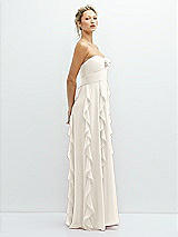 Side View Thumbnail - Ivory Strapless Vertical Ruffle Chiffon Maxi Dress with Flower Detail