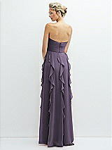 Rear View Thumbnail - Lavender Strapless Vertical Ruffle Chiffon Maxi Dress with Flower Detail