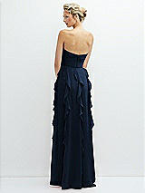Rear View Thumbnail - Midnight Navy Strapless Vertical Ruffle Chiffon Maxi Dress with Flower Detail
