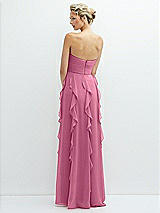 Rear View Thumbnail - Orchid Pink Strapless Vertical Ruffle Chiffon Maxi Dress with Flower Detail