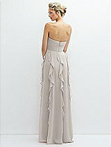 Rear View Thumbnail - Oyster Strapless Vertical Ruffle Chiffon Maxi Dress with Flower Detail