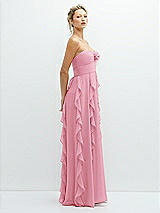 Side View Thumbnail - Peony Pink Strapless Vertical Ruffle Chiffon Maxi Dress with Flower Detail