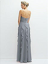 Rear View Thumbnail - Platinum Strapless Vertical Ruffle Chiffon Maxi Dress with Flower Detail