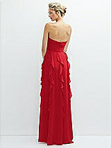 Rear View Thumbnail - Parisian Red Strapless Vertical Ruffle Chiffon Maxi Dress with Flower Detail