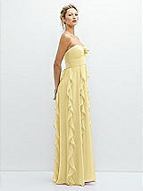 Side View Thumbnail - Pale Yellow Strapless Vertical Ruffle Chiffon Maxi Dress with Flower Detail