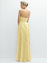 Rear View Thumbnail - Pale Yellow Strapless Vertical Ruffle Chiffon Maxi Dress with Flower Detail