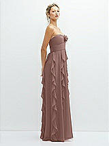 Side View Thumbnail - Sienna Strapless Vertical Ruffle Chiffon Maxi Dress with Flower Detail