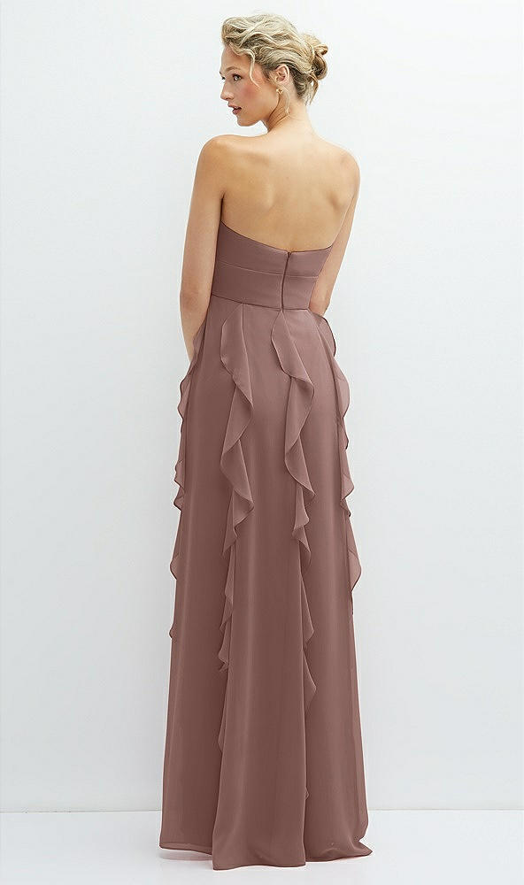 Back View - Sienna Strapless Vertical Ruffle Chiffon Maxi Dress with Flower Detail
