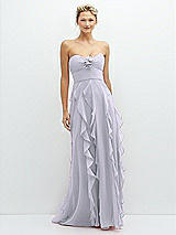 Front View Thumbnail - Silver Dove Strapless Vertical Ruffle Chiffon Maxi Dress with Flower Detail