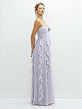 Side View Thumbnail - Silver Dove Strapless Vertical Ruffle Chiffon Maxi Dress with Flower Detail