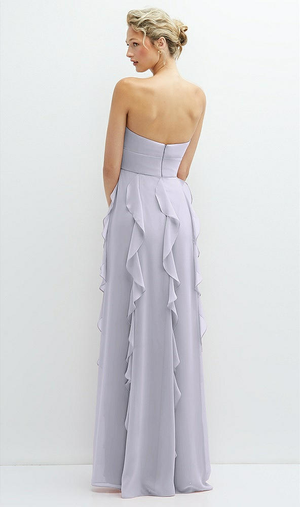 Back View - Silver Dove Strapless Vertical Ruffle Chiffon Maxi Dress with Flower Detail