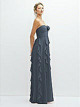 Side View Thumbnail - Silverstone Strapless Vertical Ruffle Chiffon Maxi Dress with Flower Detail