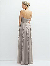Rear View Thumbnail - Taupe Strapless Vertical Ruffle Chiffon Maxi Dress with Flower Detail