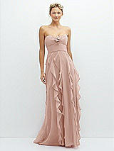 Front View Thumbnail - Toasted Sugar Strapless Vertical Ruffle Chiffon Maxi Dress with Flower Detail