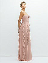 Side View Thumbnail - Toasted Sugar Strapless Vertical Ruffle Chiffon Maxi Dress with Flower Detail
