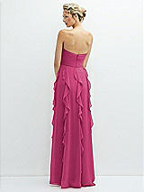 Rear View Thumbnail - Tea Rose Strapless Vertical Ruffle Chiffon Maxi Dress with Flower Detail