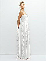 Side View Thumbnail - White Strapless Vertical Ruffle Chiffon Maxi Dress with Flower Detail