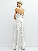 Rear View Thumbnail - White Strapless Vertical Ruffle Chiffon Maxi Dress with Flower Detail