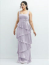 Front View Thumbnail - Moondance Asymmetrical Tiered Ruffle Chiffon Maxi Dress with Handworked Flowers Detail