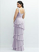 Rear View Thumbnail - Moondance Asymmetrical Tiered Ruffle Chiffon Maxi Dress with Handworked Flowers Detail