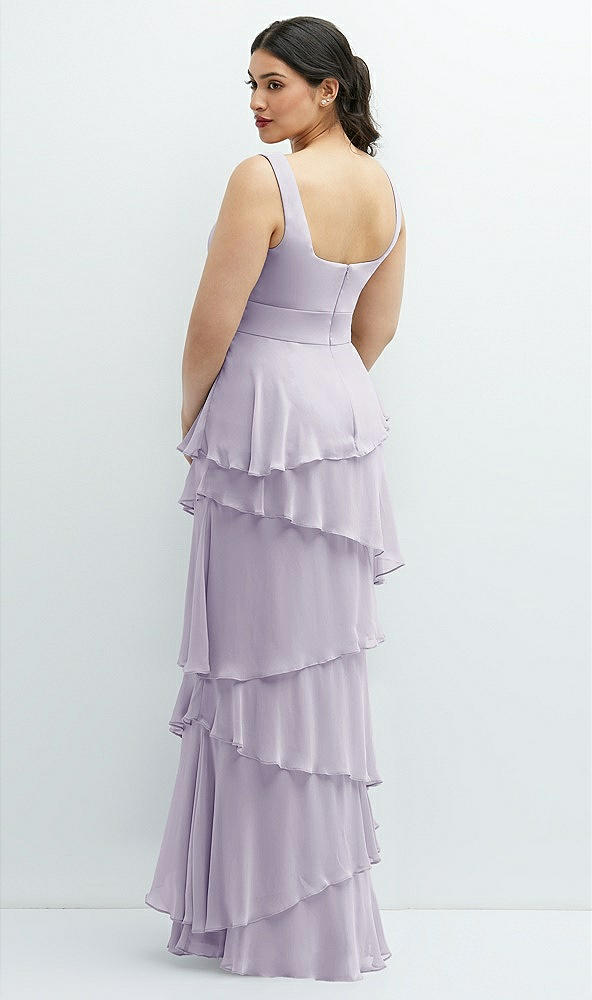 Back View - Moondance Asymmetrical Tiered Ruffle Chiffon Maxi Dress with Handworked Flowers Detail