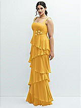 Side View Thumbnail - NYC Yellow Asymmetrical Tiered Ruffle Chiffon Maxi Dress with Handworked Flowers Detail