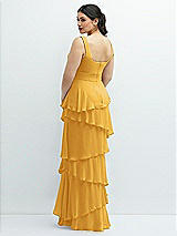 Rear View Thumbnail - NYC Yellow Asymmetrical Tiered Ruffle Chiffon Maxi Dress with Handworked Flowers Detail