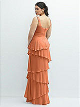 Rear View Thumbnail - Sweet Melon Asymmetrical Tiered Ruffle Chiffon Maxi Dress with Handworked Flowers Detail
