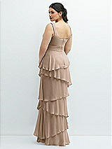 Rear View Thumbnail - Topaz Asymmetrical Tiered Ruffle Chiffon Maxi Dress with Handworked Flowers Detail