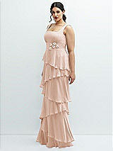 Side View Thumbnail - Cameo Asymmetrical Tiered Ruffle Chiffon Maxi Dress with Handworked Flowers Detail