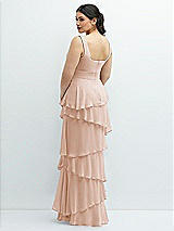 Rear View Thumbnail - Cameo Asymmetrical Tiered Ruffle Chiffon Maxi Dress with Handworked Flowers Detail
