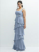 Side View Thumbnail - Cloudy Asymmetrical Tiered Ruffle Chiffon Maxi Dress with Handworked Flowers Detail