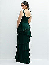 Rear View Thumbnail - Evergreen Asymmetrical Tiered Ruffle Chiffon Maxi Dress with Handworked Flowers Detail