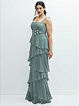 Side View Thumbnail - Icelandic Asymmetrical Tiered Ruffle Chiffon Maxi Dress with Handworked Flowers Detail