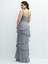 Rear View Thumbnail - Platinum Asymmetrical Tiered Ruffle Chiffon Maxi Dress with Handworked Flowers Detail
