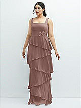 Front View Thumbnail - Sienna Asymmetrical Tiered Ruffle Chiffon Maxi Dress with Handworked Flowers Detail