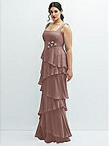 Side View Thumbnail - Sienna Asymmetrical Tiered Ruffle Chiffon Maxi Dress with Handworked Flowers Detail