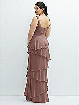 Rear View Thumbnail - Sienna Asymmetrical Tiered Ruffle Chiffon Maxi Dress with Handworked Flowers Detail