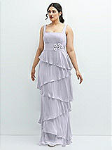 Front View Thumbnail - Silver Dove Asymmetrical Tiered Ruffle Chiffon Maxi Dress with Handworked Flowers Detail