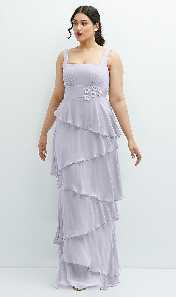 Front View - Silver Dove Asymmetrical Tiered Ruffle Chiffon Maxi Dress with Handworked Flowers Detail