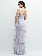 Rear View Thumbnail - Silver Dove Asymmetrical Tiered Ruffle Chiffon Maxi Dress with Handworked Flowers Detail