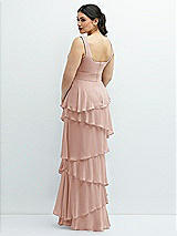 Rear View Thumbnail - Toasted Sugar Asymmetrical Tiered Ruffle Chiffon Maxi Dress with Handworked Flowers Detail