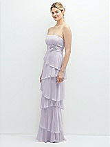 Side View Thumbnail - Moondance Strapless Asymmetrical Tiered Ruffle Chiffon Maxi Dress with Handworked Flower Detail