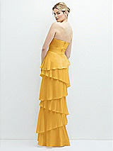 Rear View Thumbnail - NYC Yellow Strapless Asymmetrical Tiered Ruffle Chiffon Maxi Dress with Handworked Flower Detail